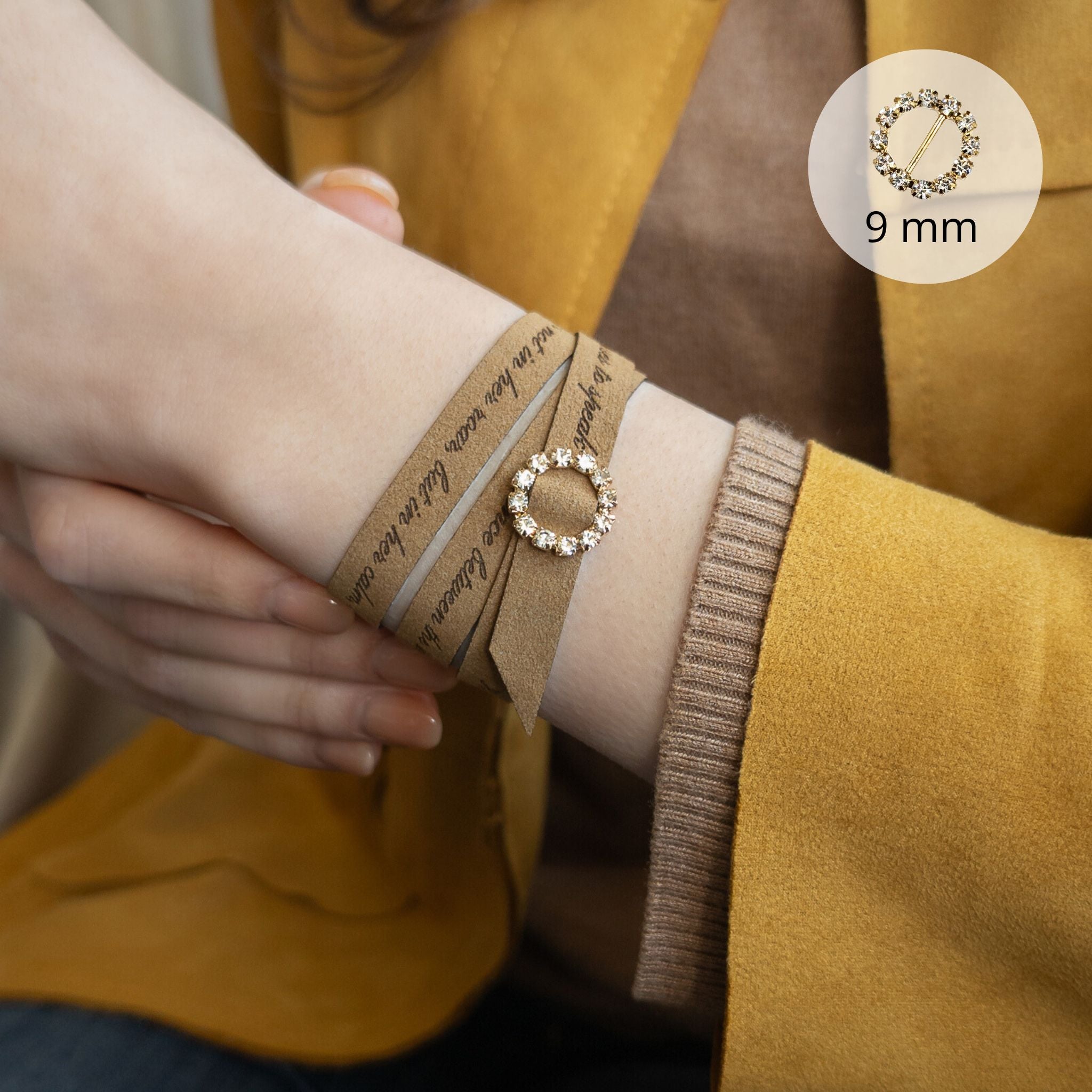 Custom Engraved Wrap Bracelet with a Rhinestone Clasp, 9 mm / 0.35