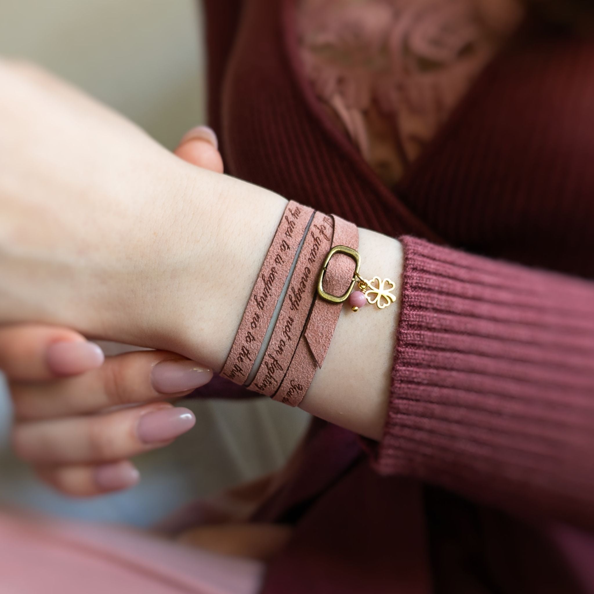 Custom Engraved Vegan Suede Wrap Bracelet with a Clasp, 7 mm / 0.28"