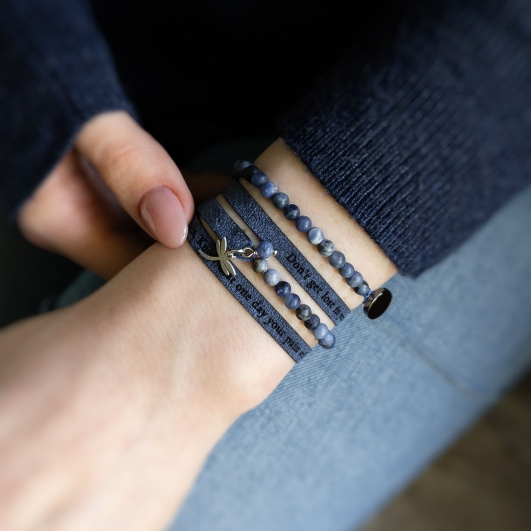 Custom Engraved Vegan Suede Wrap Bracelet with 4 mm Gemstones, 5mm / 0.2"