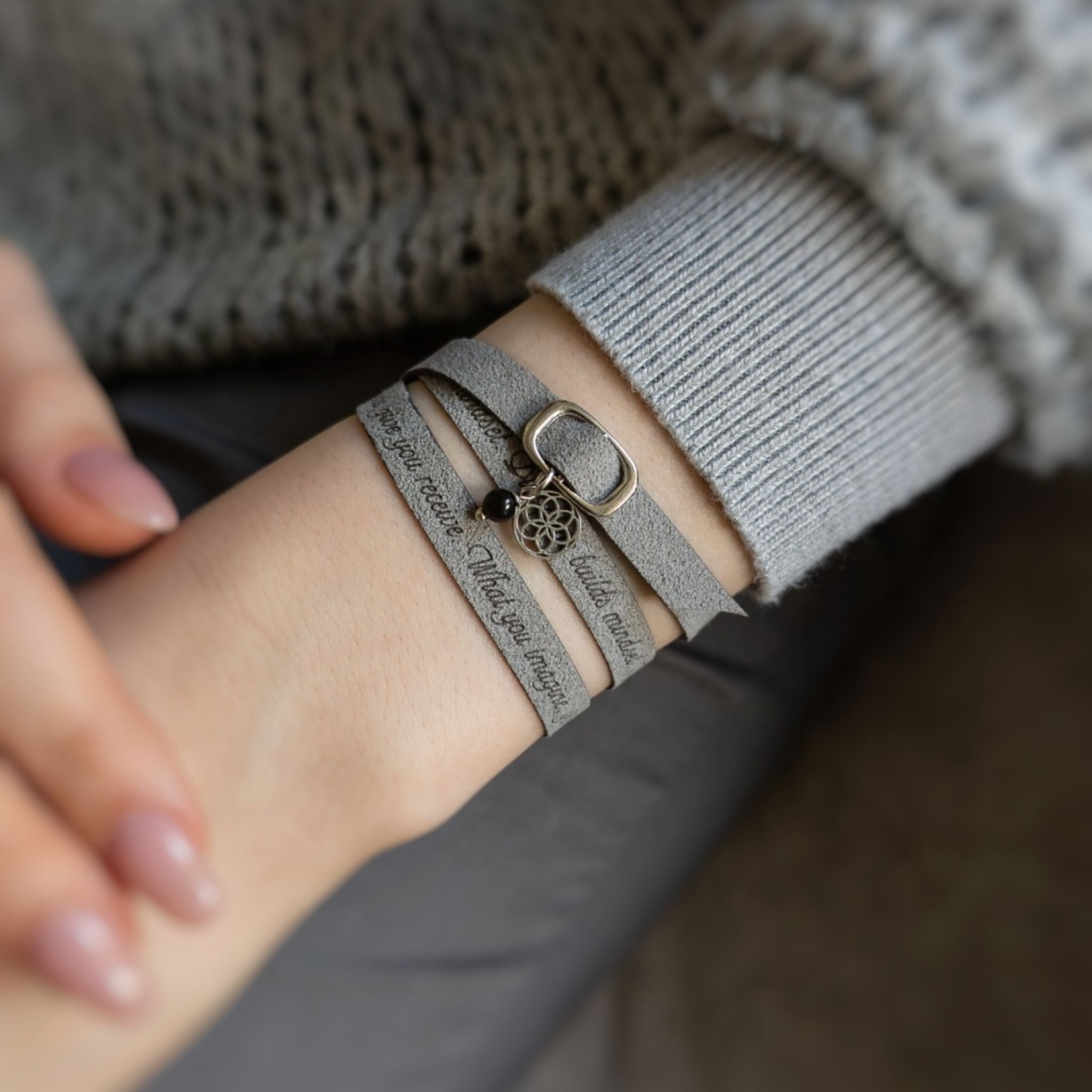 Custom Engraved Vegan Suede Wrap Bracelet with a Clasp, 7 mm / 0.28"