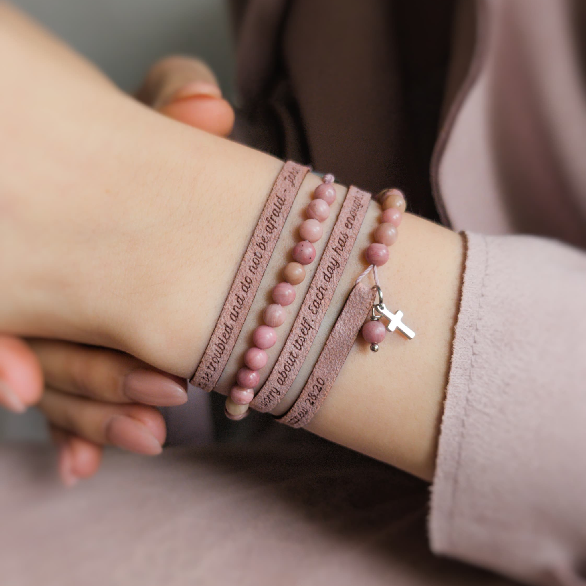 Custom Engraved Vegan Suede Wrap Bracelet with 4 mm Gemstones, 5mm / 0.2"