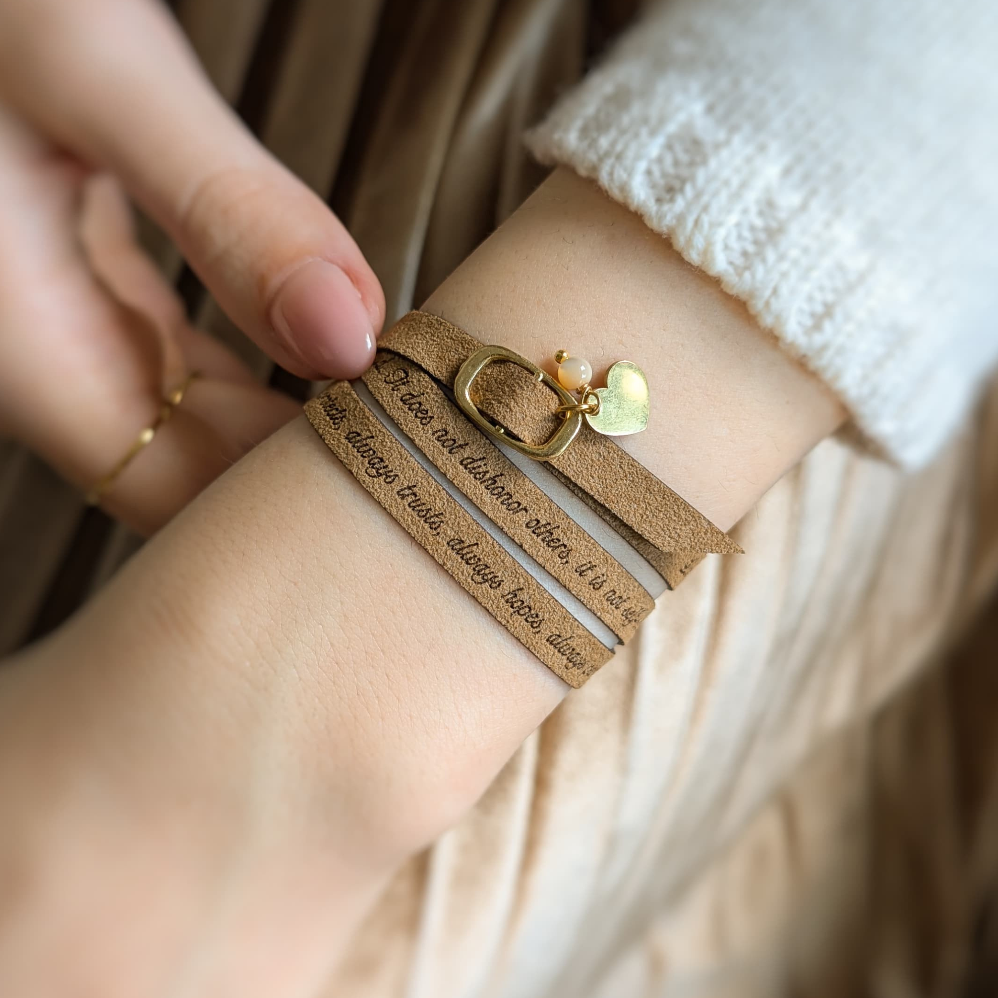 Custom Engraved Vegan Suede Wrap Bracelet with a Clasp, 7 mm / 0.28"
