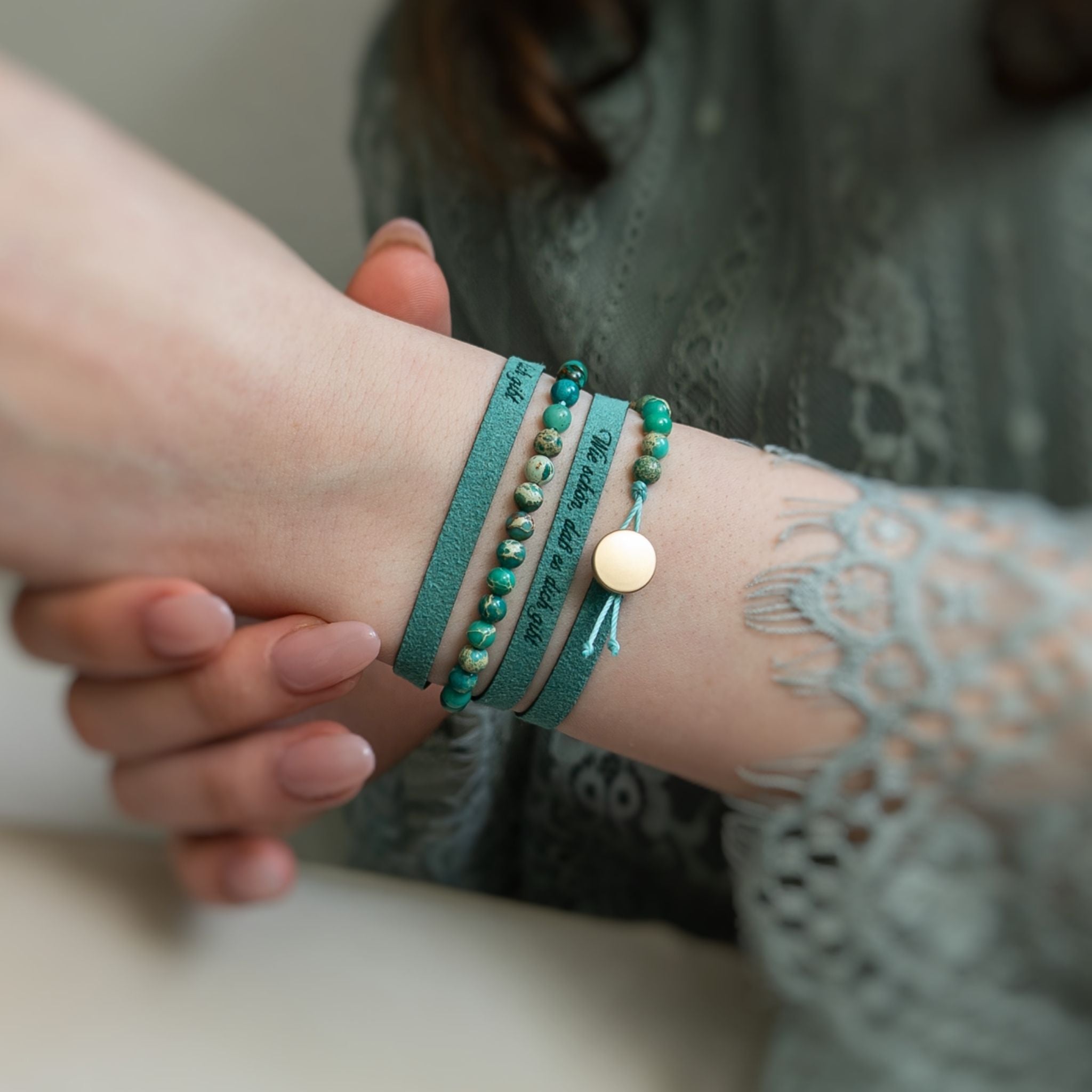 Slim Custom Engraved Bracelet with 4 mm Gemstone Beads, 5 mm / 0.2