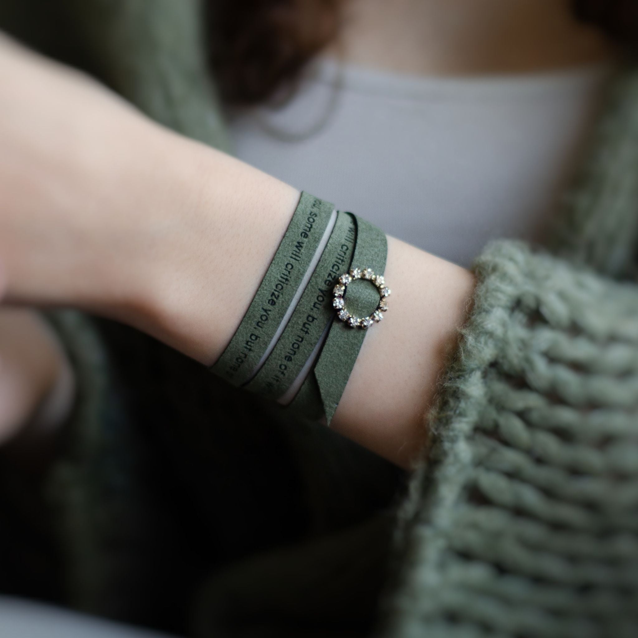 Custom Engraved Wrap Bracelet with a Rhinestone Clasp, 9 mm / 0.35