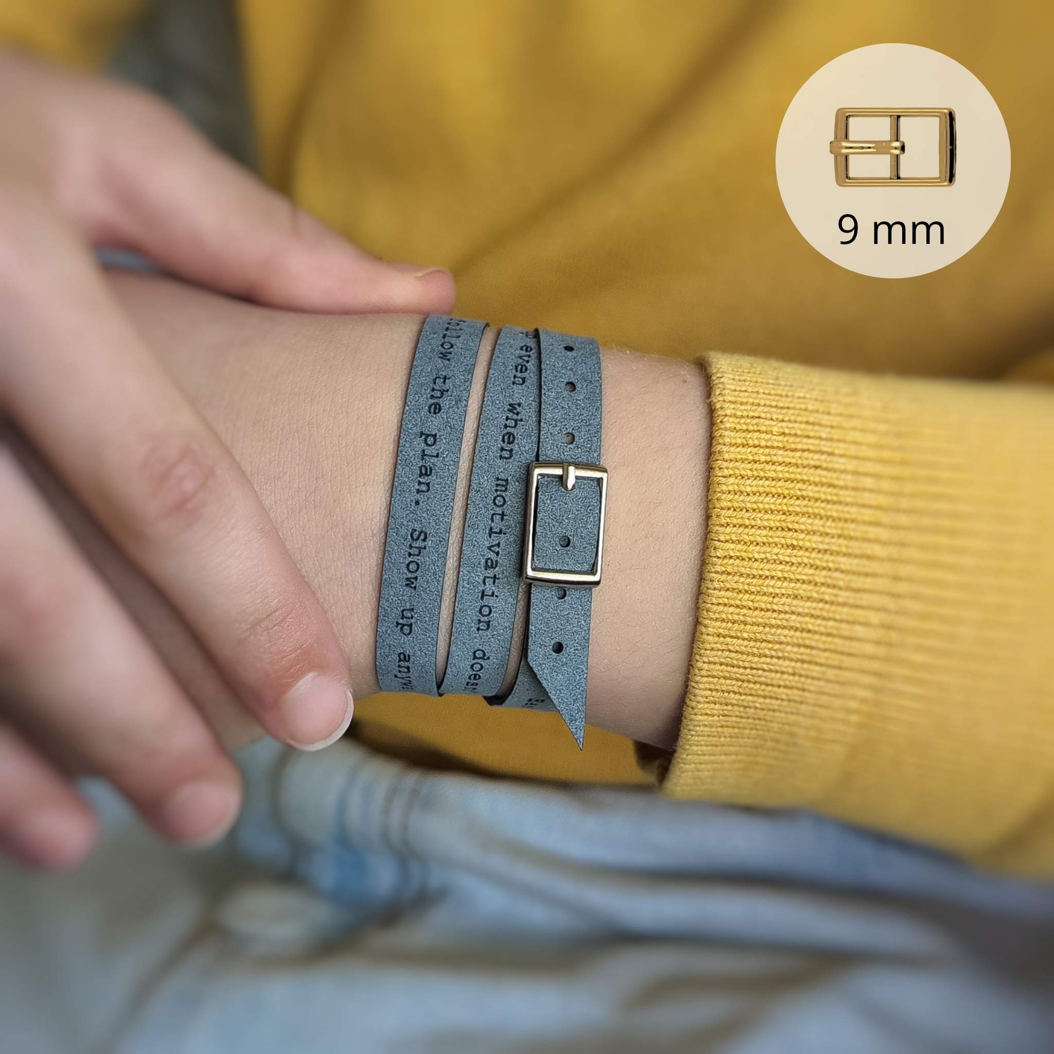 Minimalist Custom Engraved Bracelet with a Buckle, 9 mm / 0.35