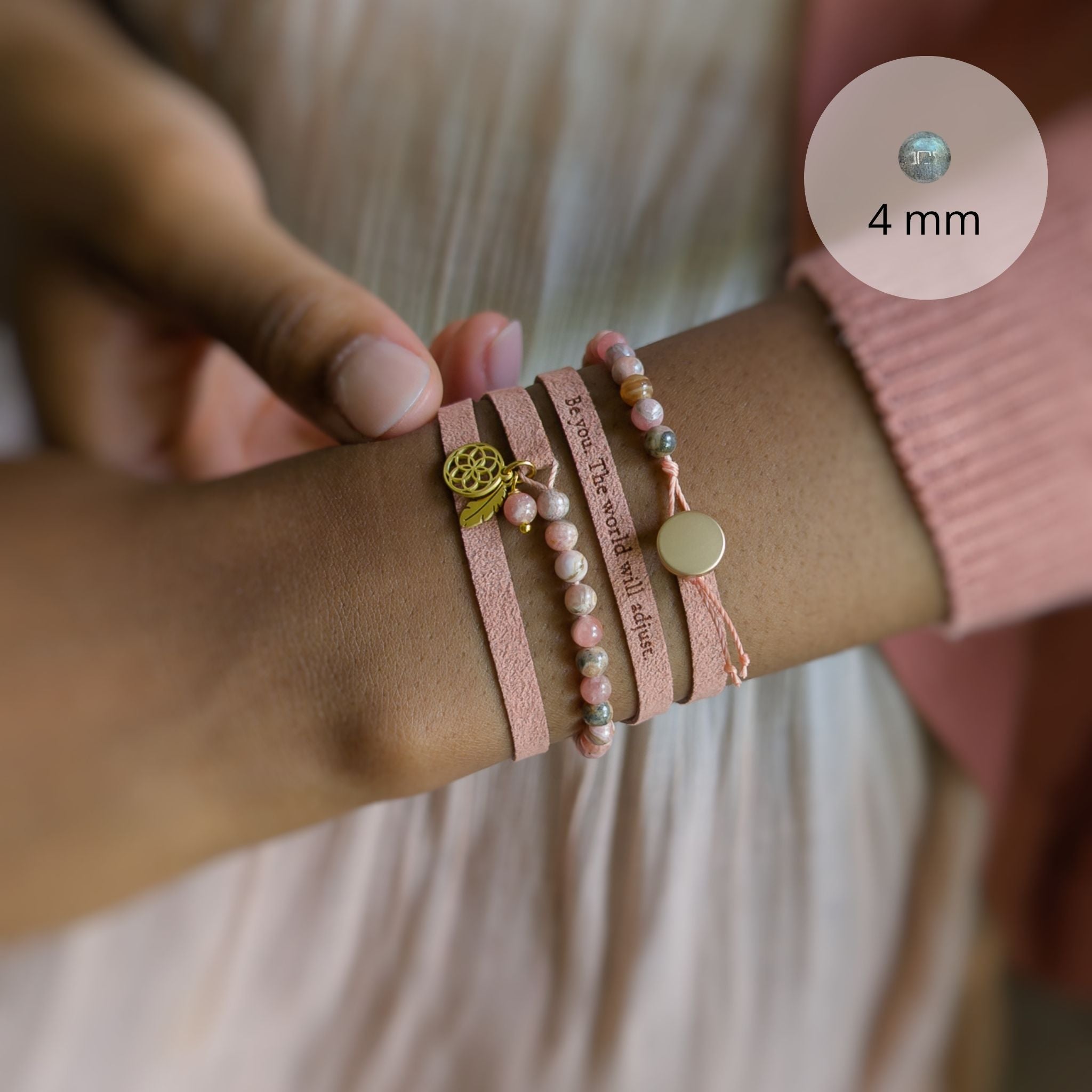 Slim Custom Engraved Wrap Bracelet with 4 mm Gemstones, 5mm / 0.2