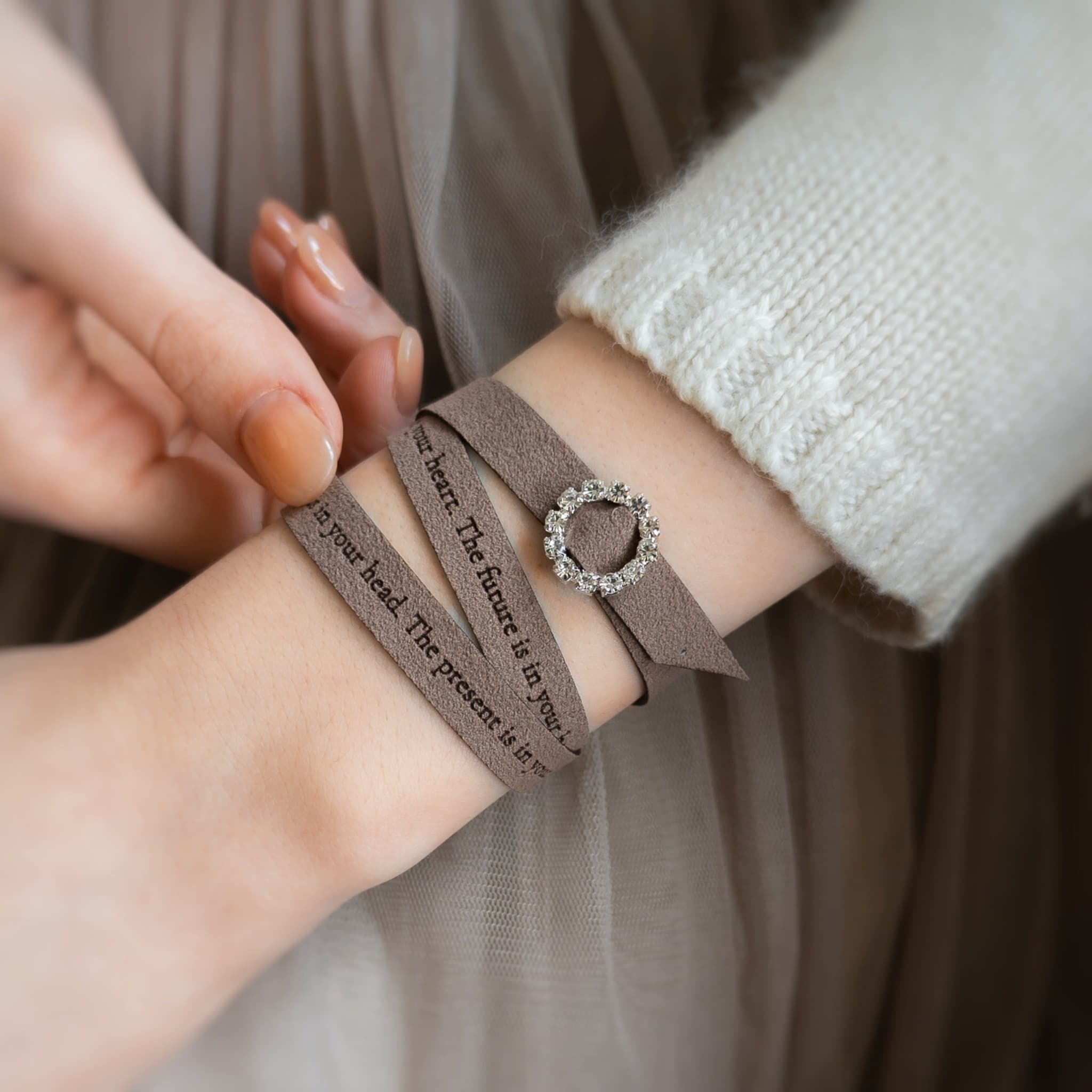 Custom Engraved Wrap Bracelet with a Rhinestone Clasp, 9 mm / 0.35