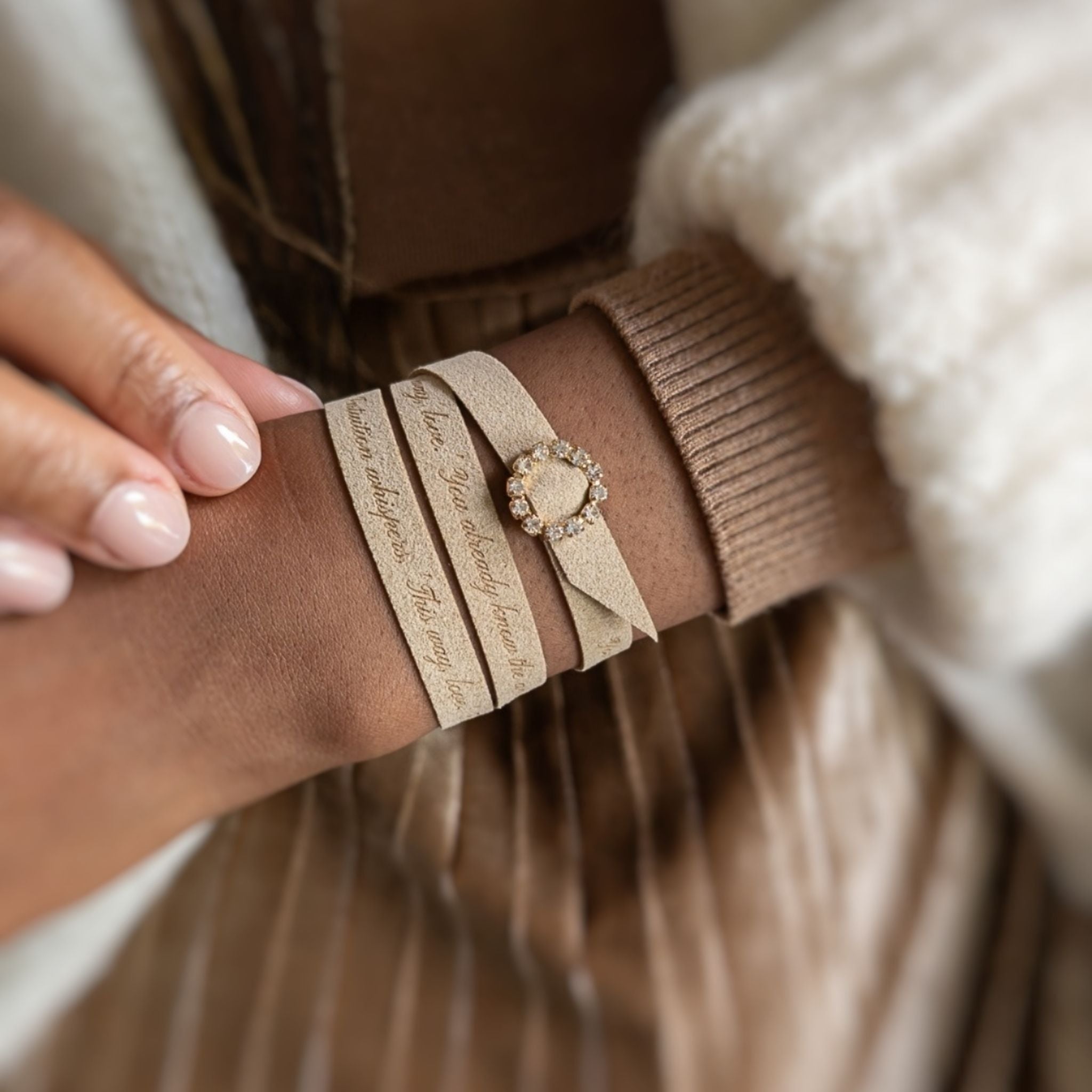 Custom Engraved Wrap Bracelet with a Rhinestone Clasp, 9 mm / 0.35