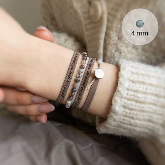 Slim Custom Engraved Bracelet with 4 mm Gemstone Beads, 5 mm / 0.2"
