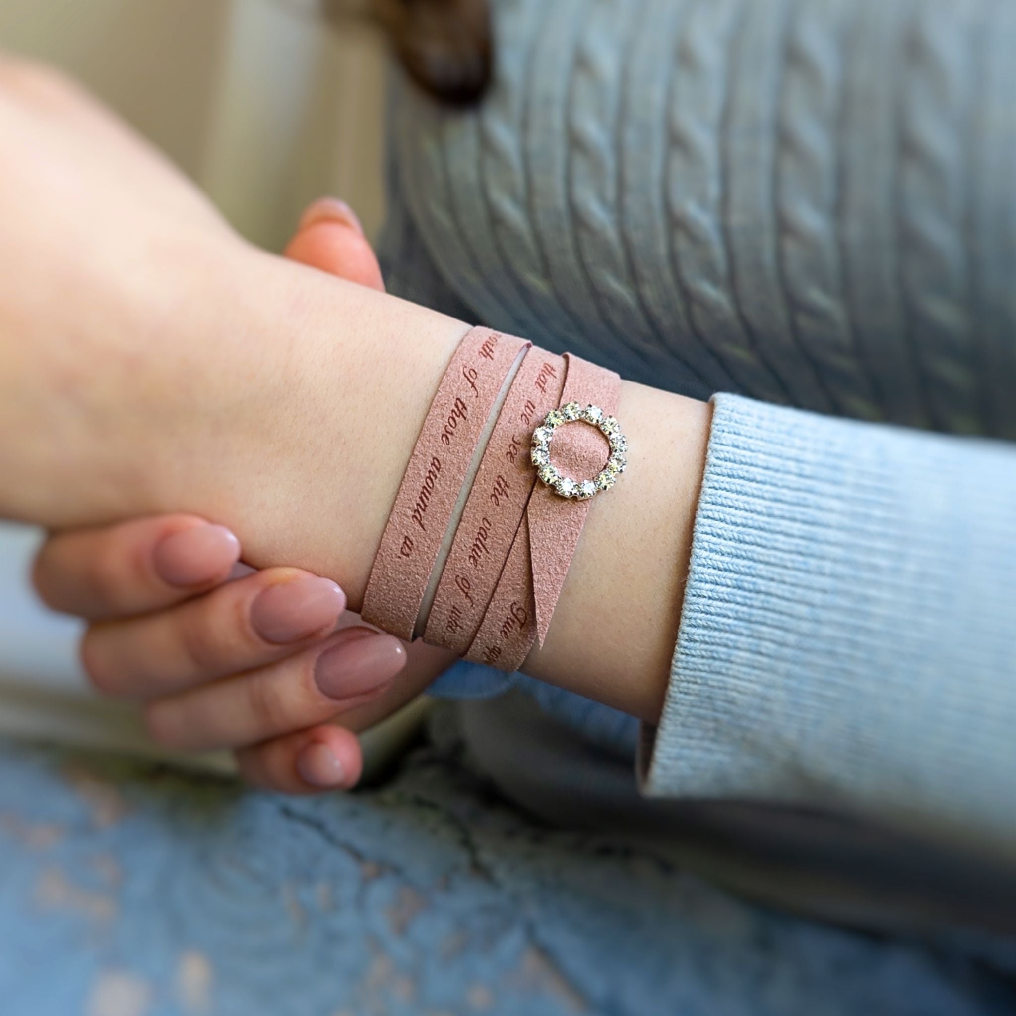 Custom Engraved Wrap Bracelet with a Rhinestone Clasp, 9 mm / 0.35