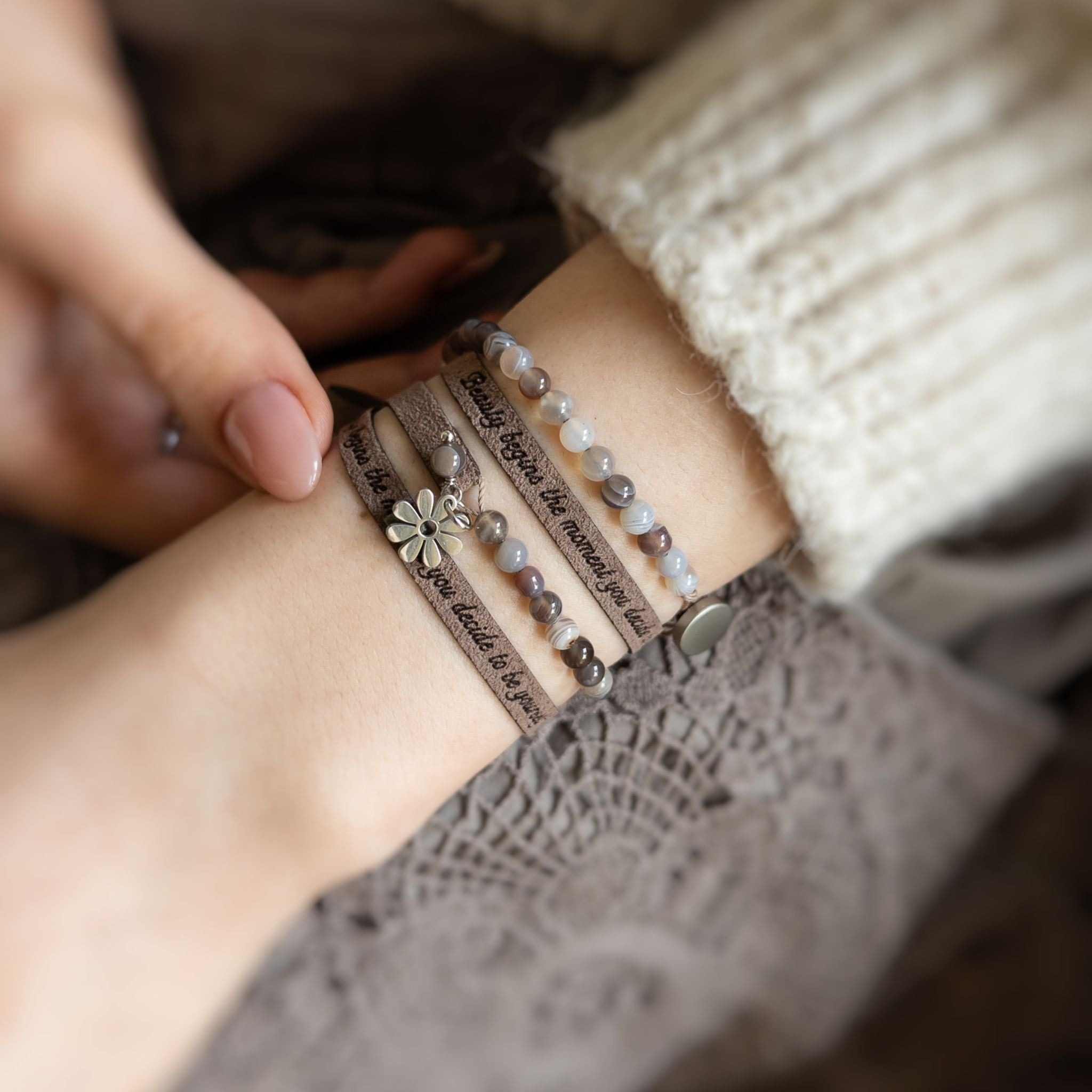 Slim Custom Engraved Wrap Bracelet with 4 mm Gemstones, 5mm / 0.2