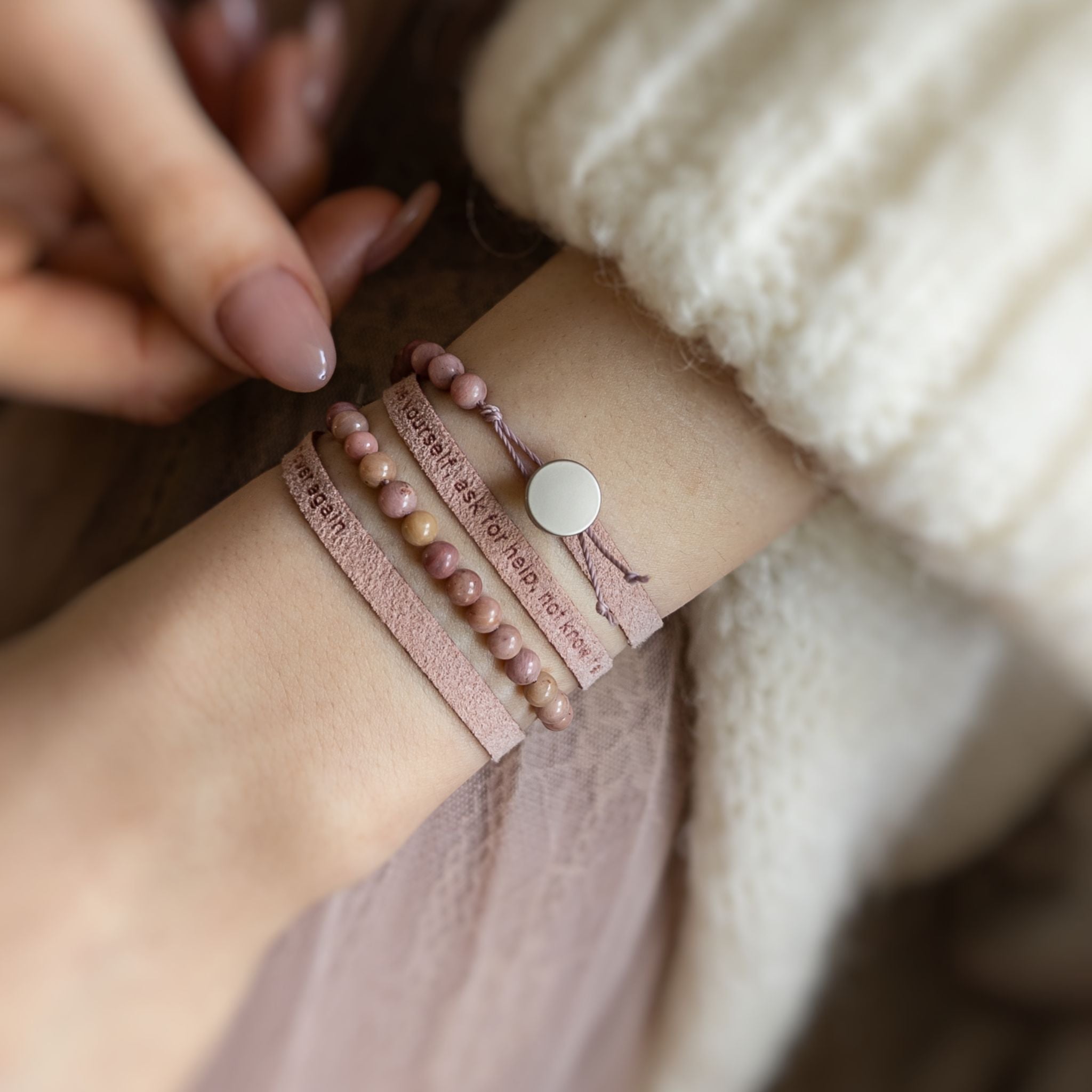 Slim Custom Engraved Bracelet with 4 mm Gemstone Beads, 5 mm / 0.2