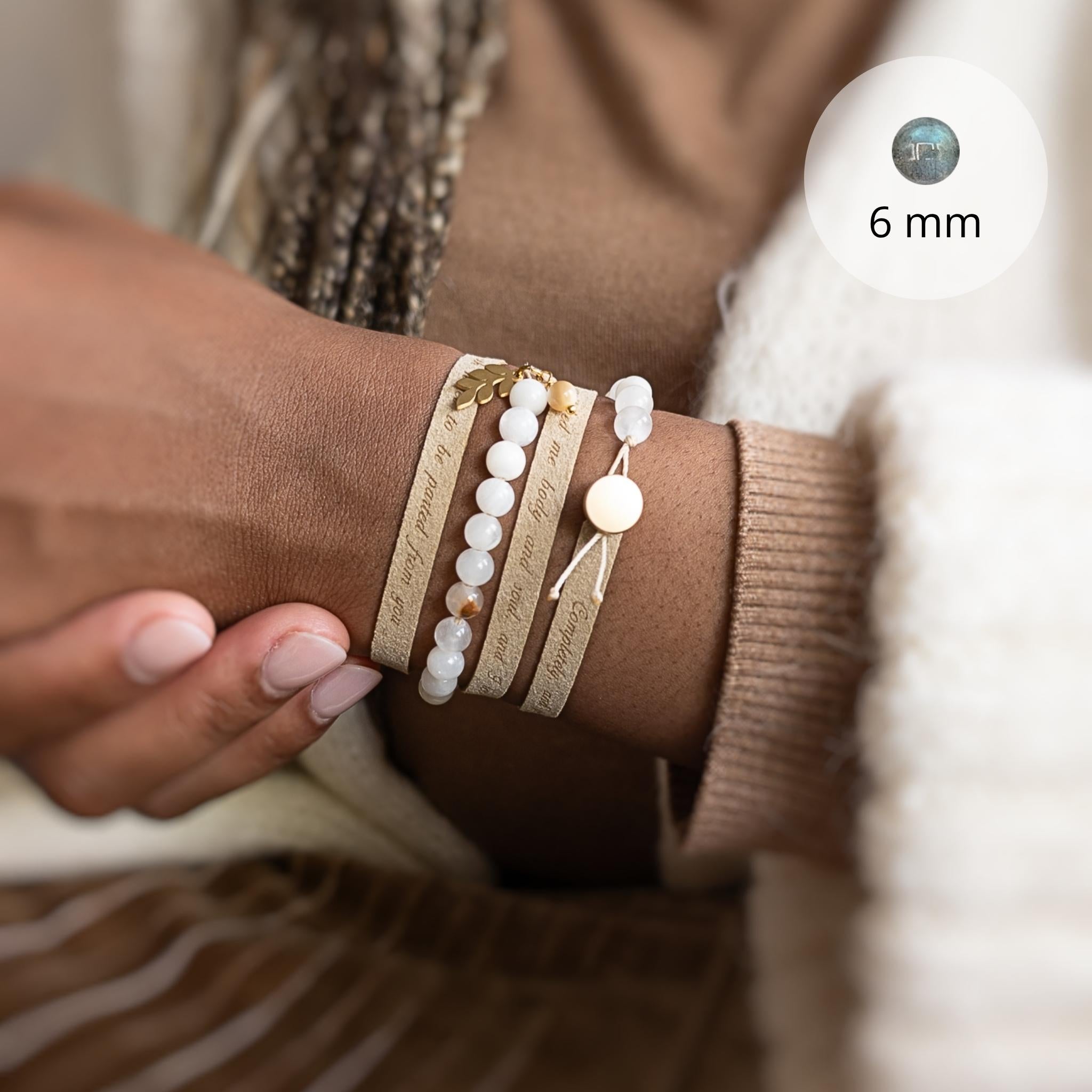 Dainty Custom Engraved Wrap Bracelet with 6 mm Gemstones, 7 mm / 0.28