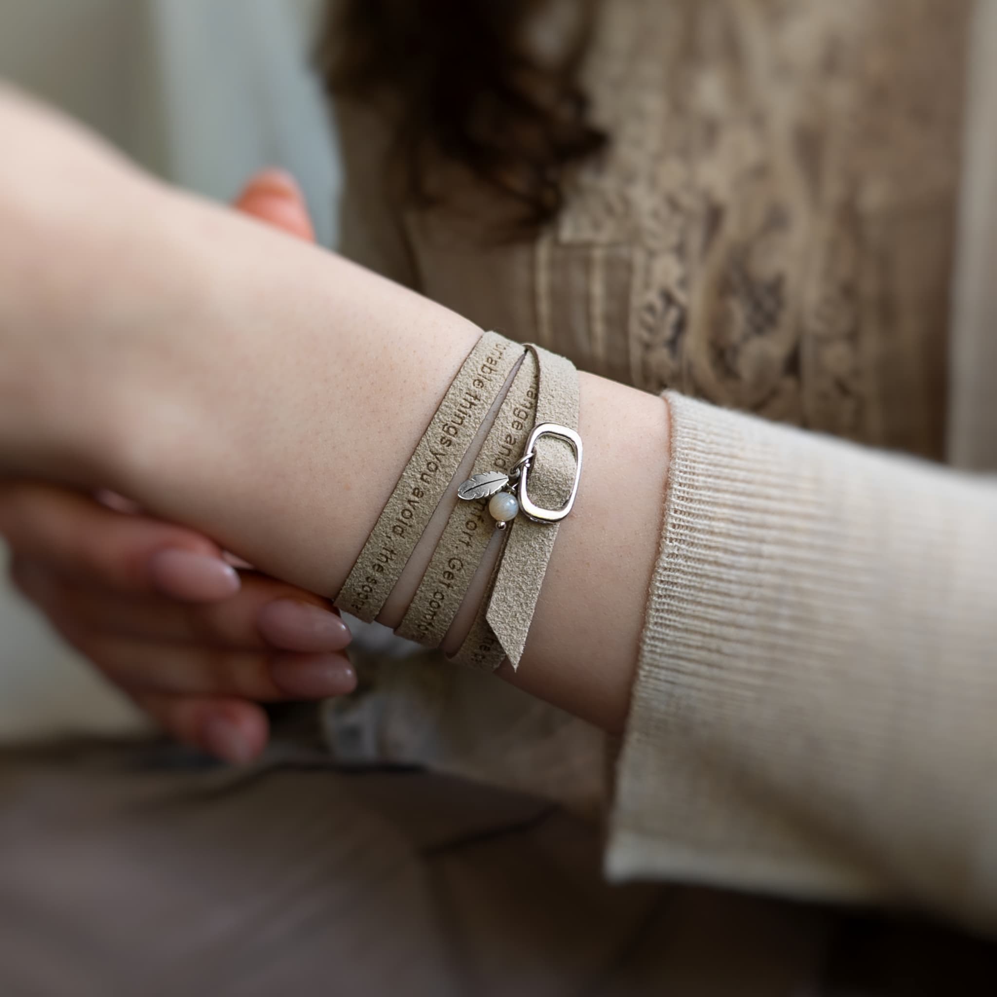 Custom Engraved Vegan Suede Wrap Bracelet with a Clasp, 7 mm / 0.28"