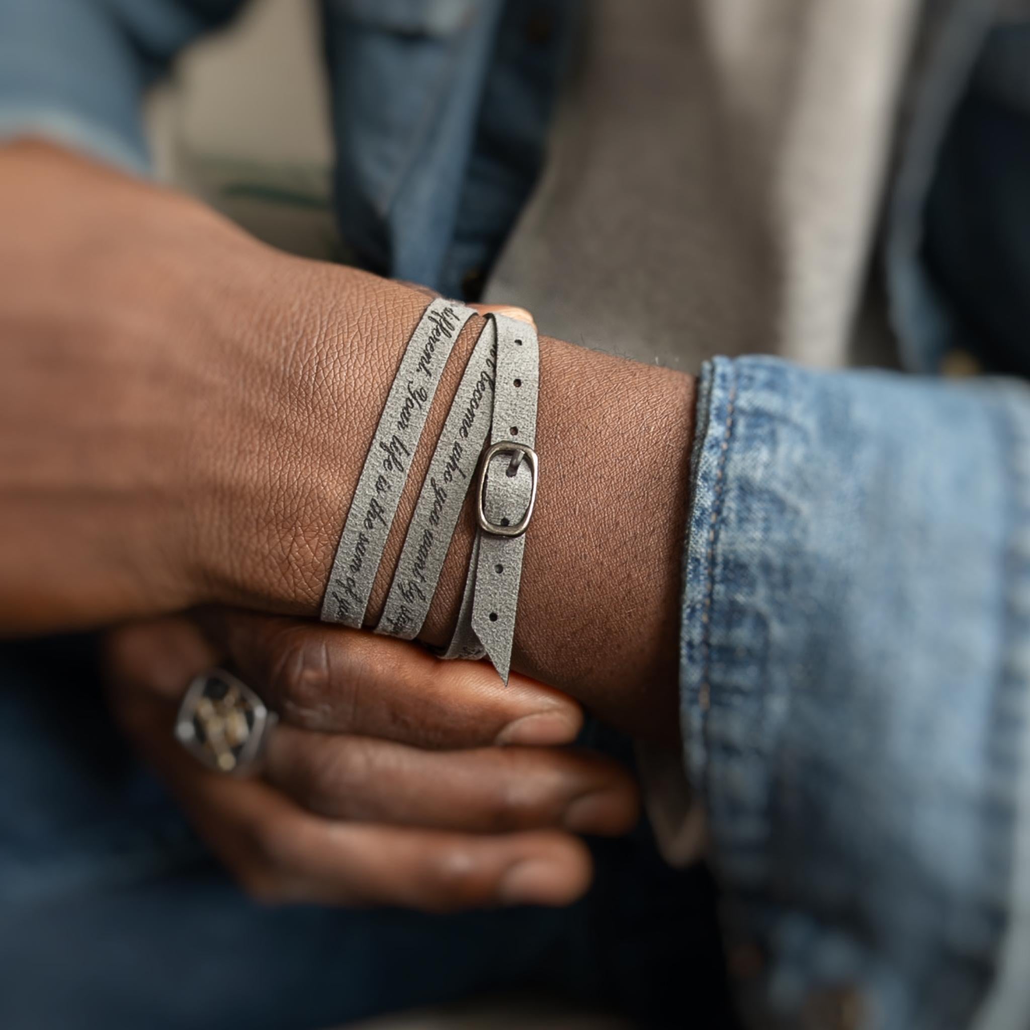 Delicate Custom Engraved Wrap Bracelet with a Clasp, 7 mm / 0.28