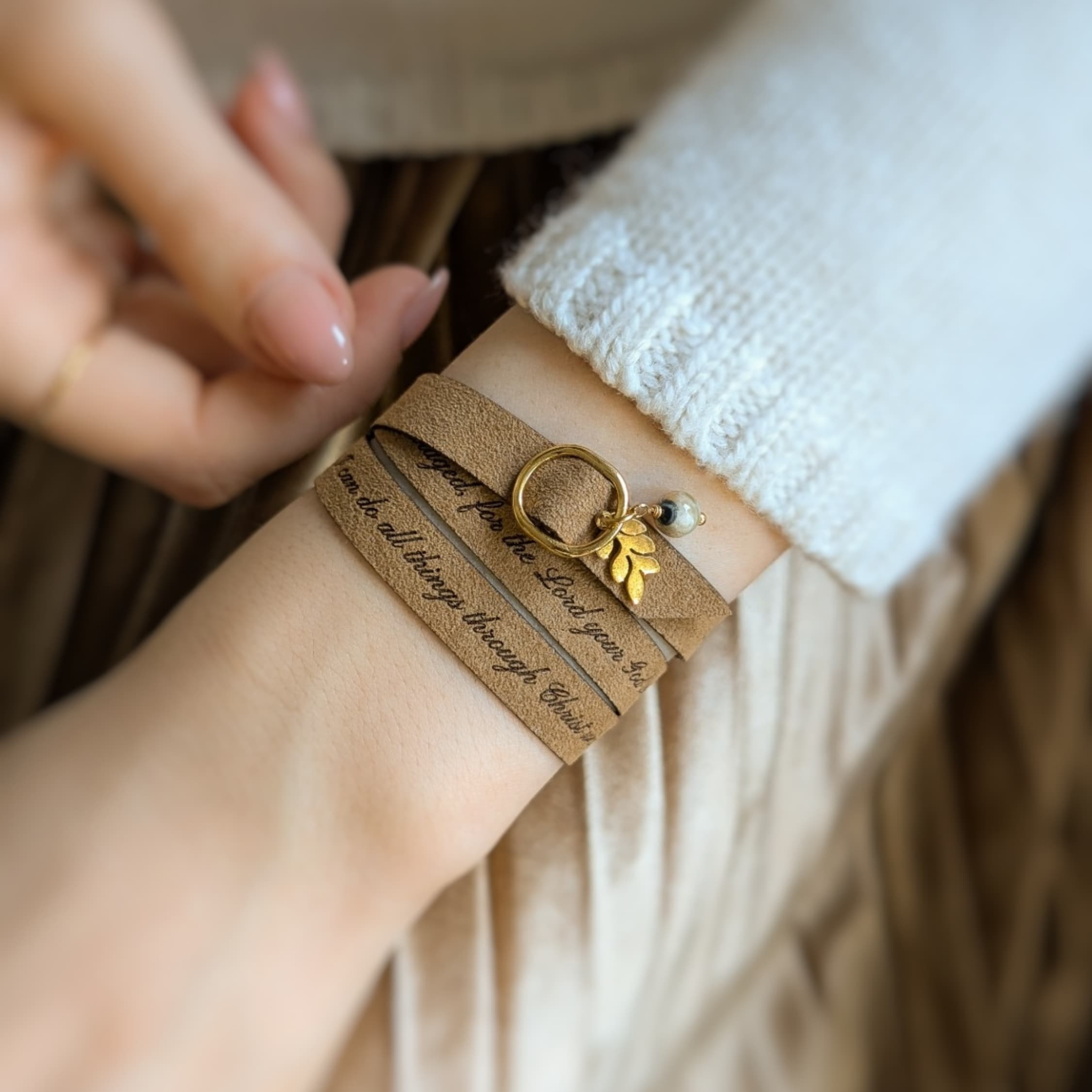 Custom Engraved Vegan Suede Wrap Bracelet with a Clasp, 10 mm / 0.4"