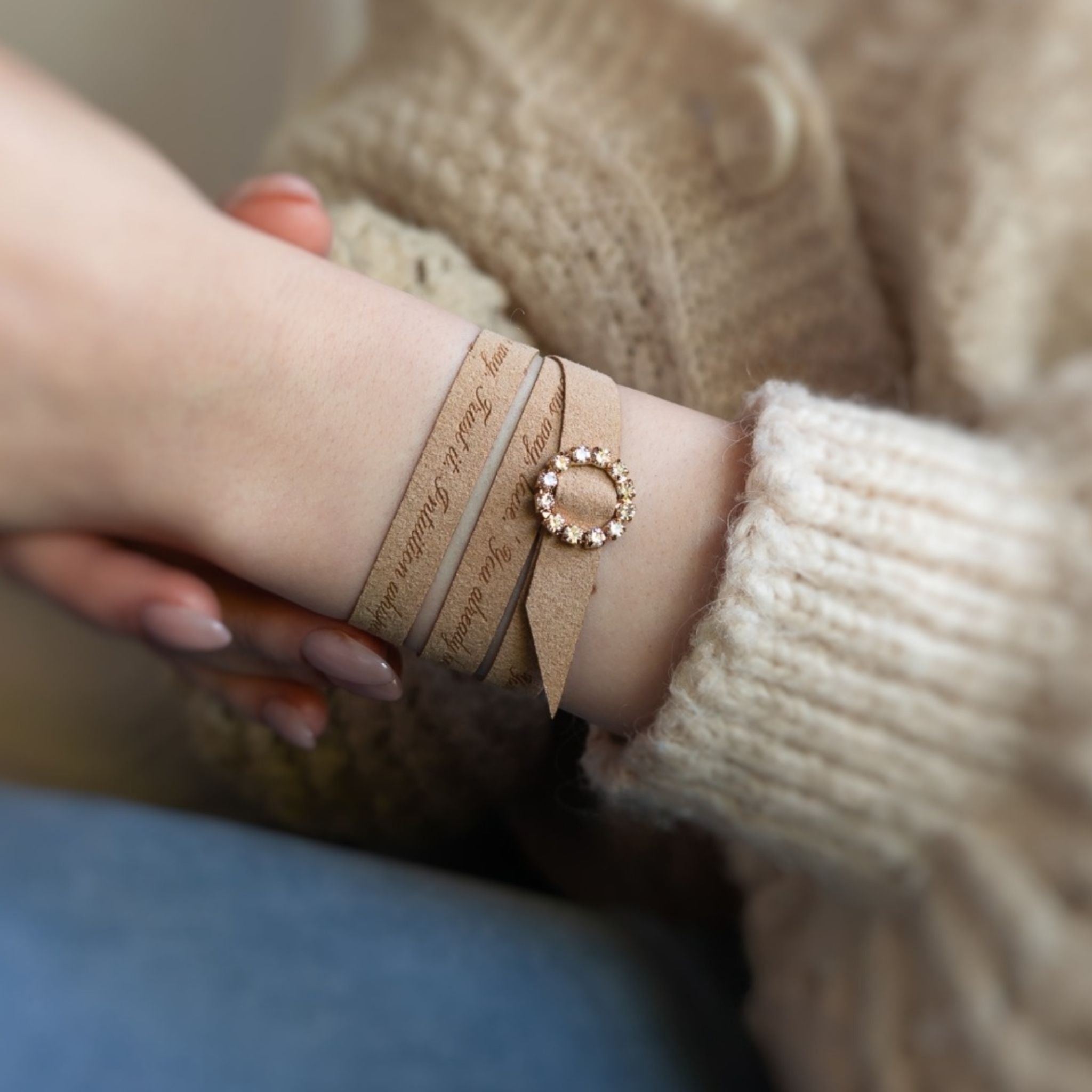 Custom Engraved Wrap Bracelet with a Rhinestone Clasp, 9 mm / 0.35