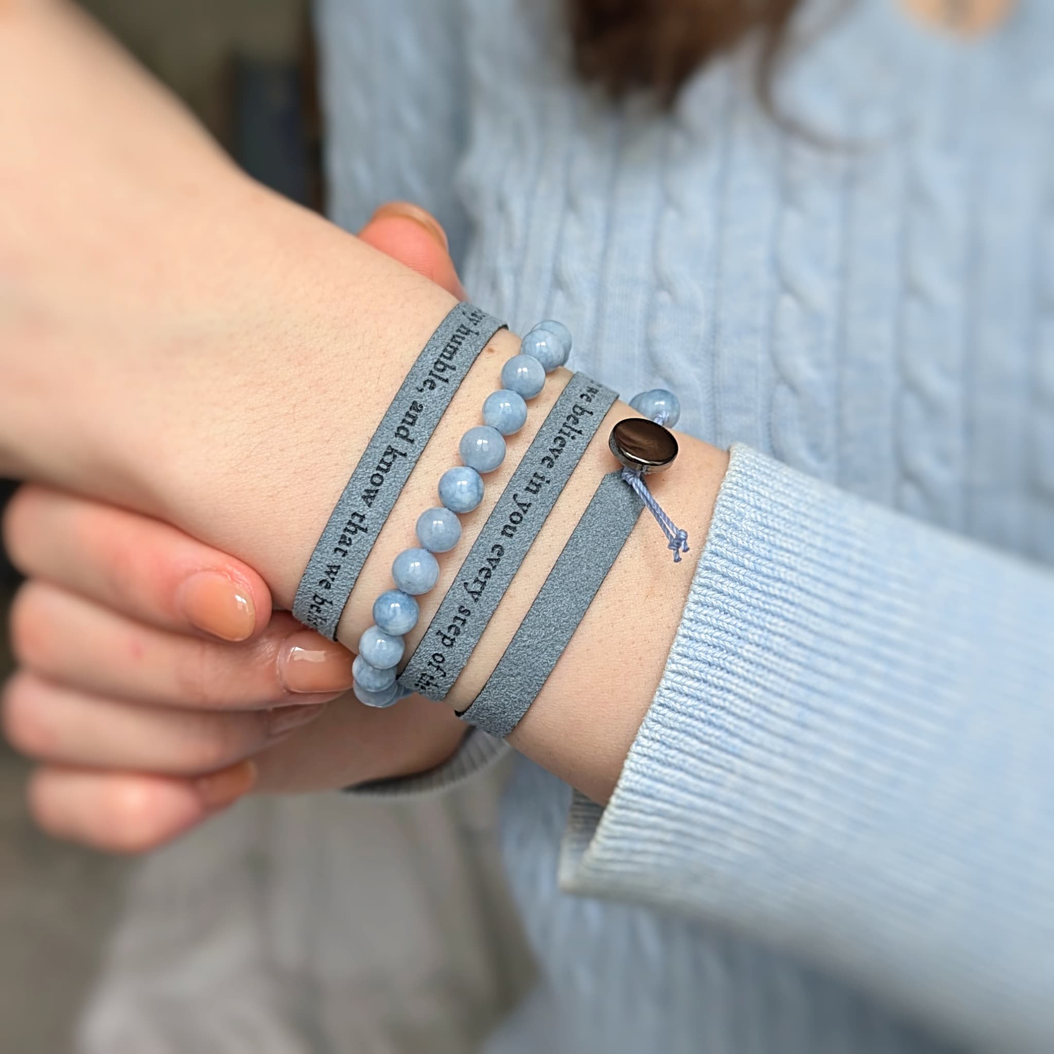 Dainty Custom Engraved Wrap Bracelet with 6 mm Gemstones, 7 mm / 0.28