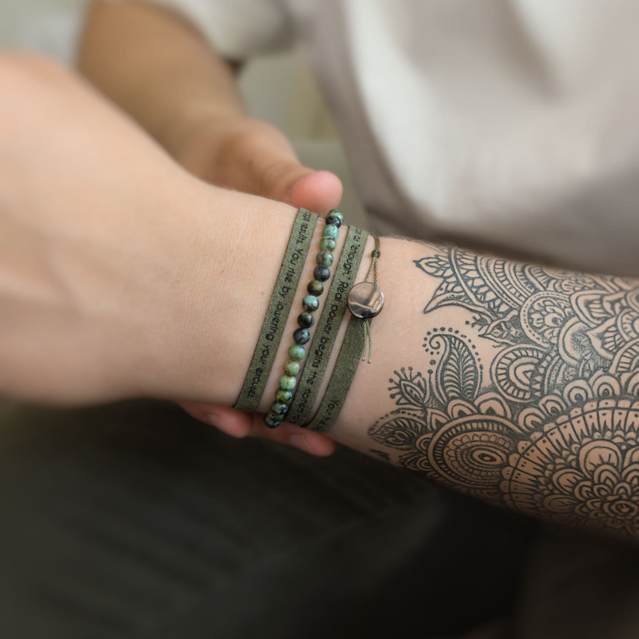 Men's Custom Engraved Wrap Bracelet with 4 mm Gemstones, 5mm / 0.2